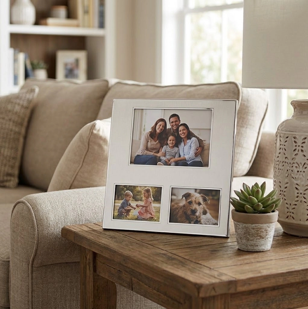 Jiallo Silver 3-Opening Square Collage Photo Frame, 8.25x8.25 Inch