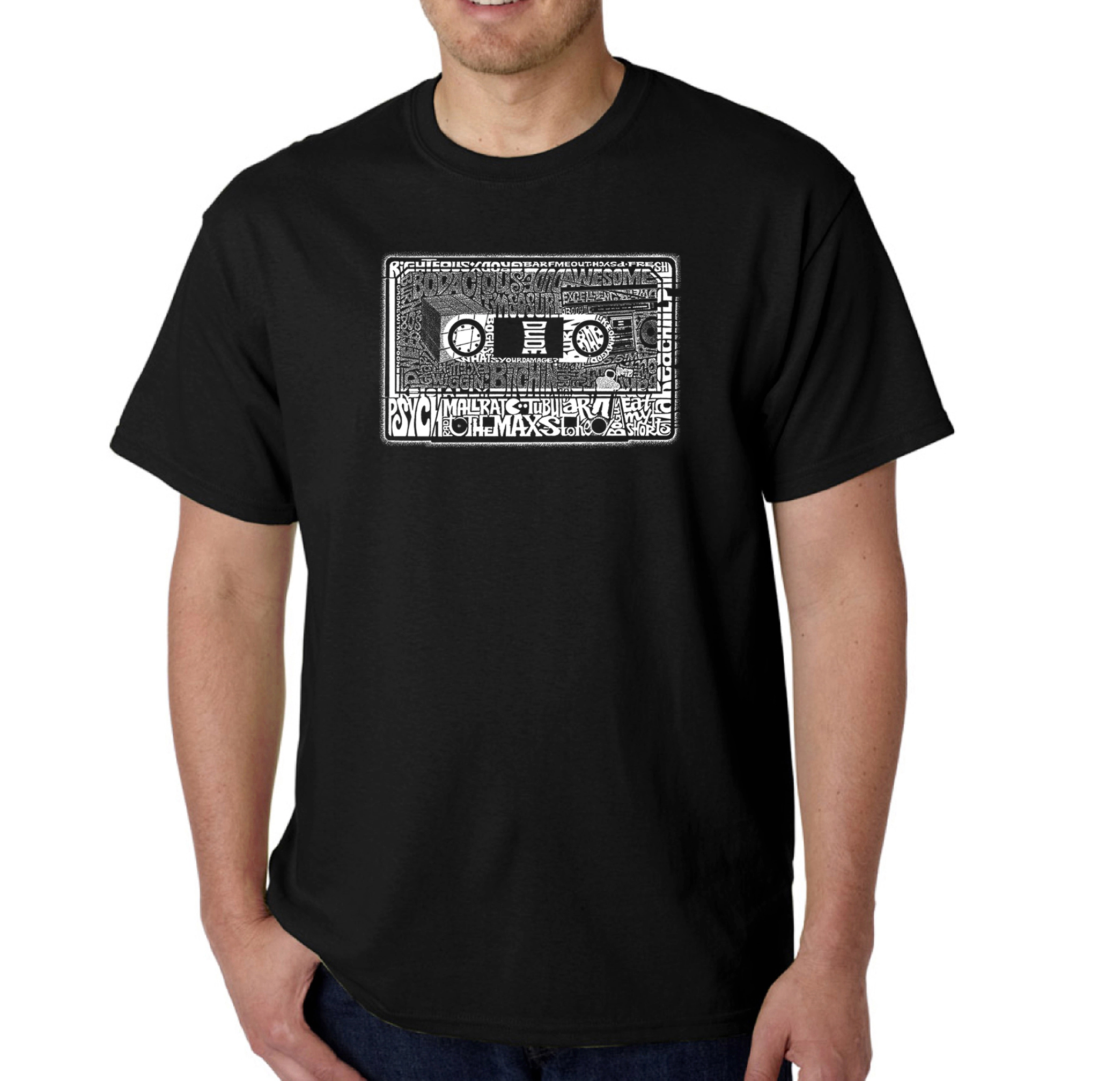 LOS ANGELES POP ART Men's 100% Cotton Short Sleeve Crew Neck T-Shirt - 'The 80's' Word Art, Regular Fit