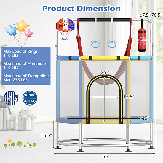 Hivvago 55" Kids Trampoline Gift For For 3-6 Years Old Boys And Girls