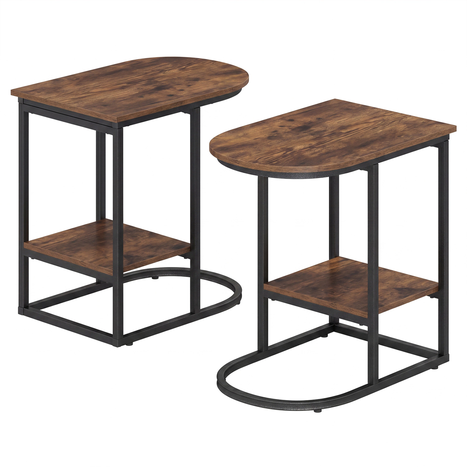 Glintex 2-Piece C-Shaped Faux Marble Side Table Set with Low-Profile Bases