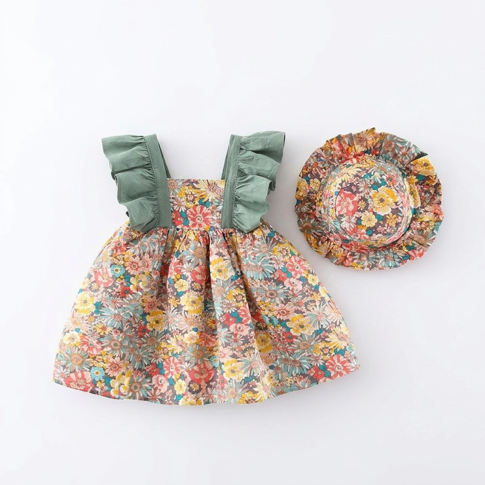MyKids-USA Baby Girl Floral Dress and Hat Set