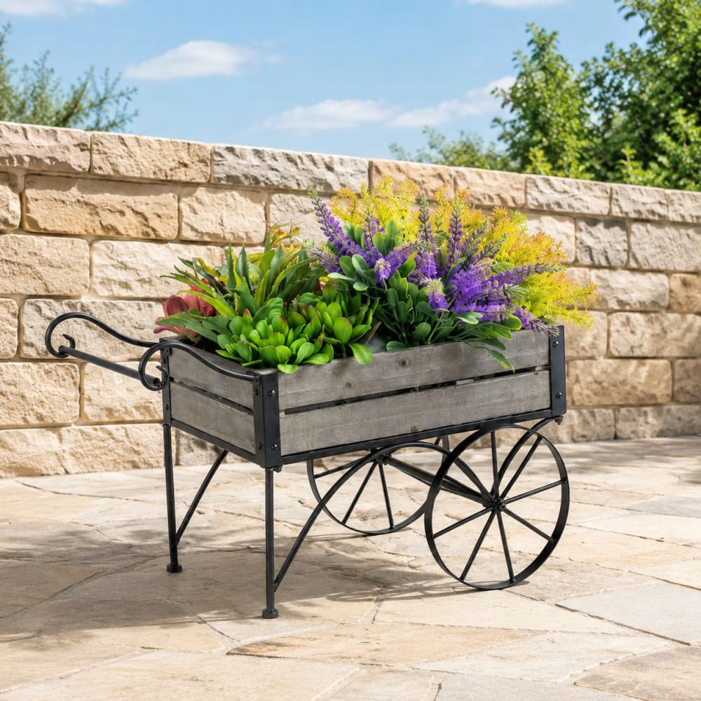 WOW PIONEER Rectangular Metal and Wood Planter Box