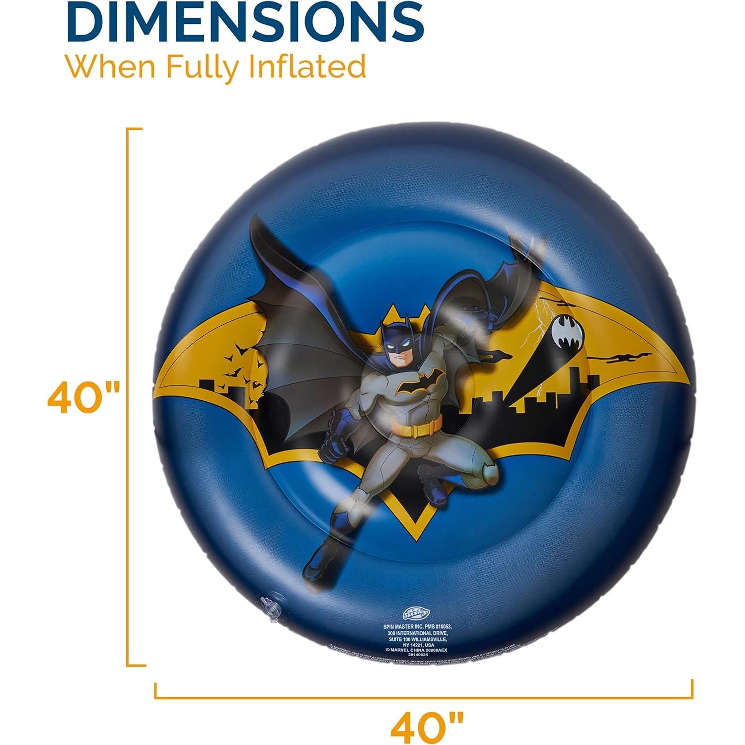Spin Master DC Batman Reversible Boat Float - 40 x 40 x 8 in PVC Inflatable for Kids