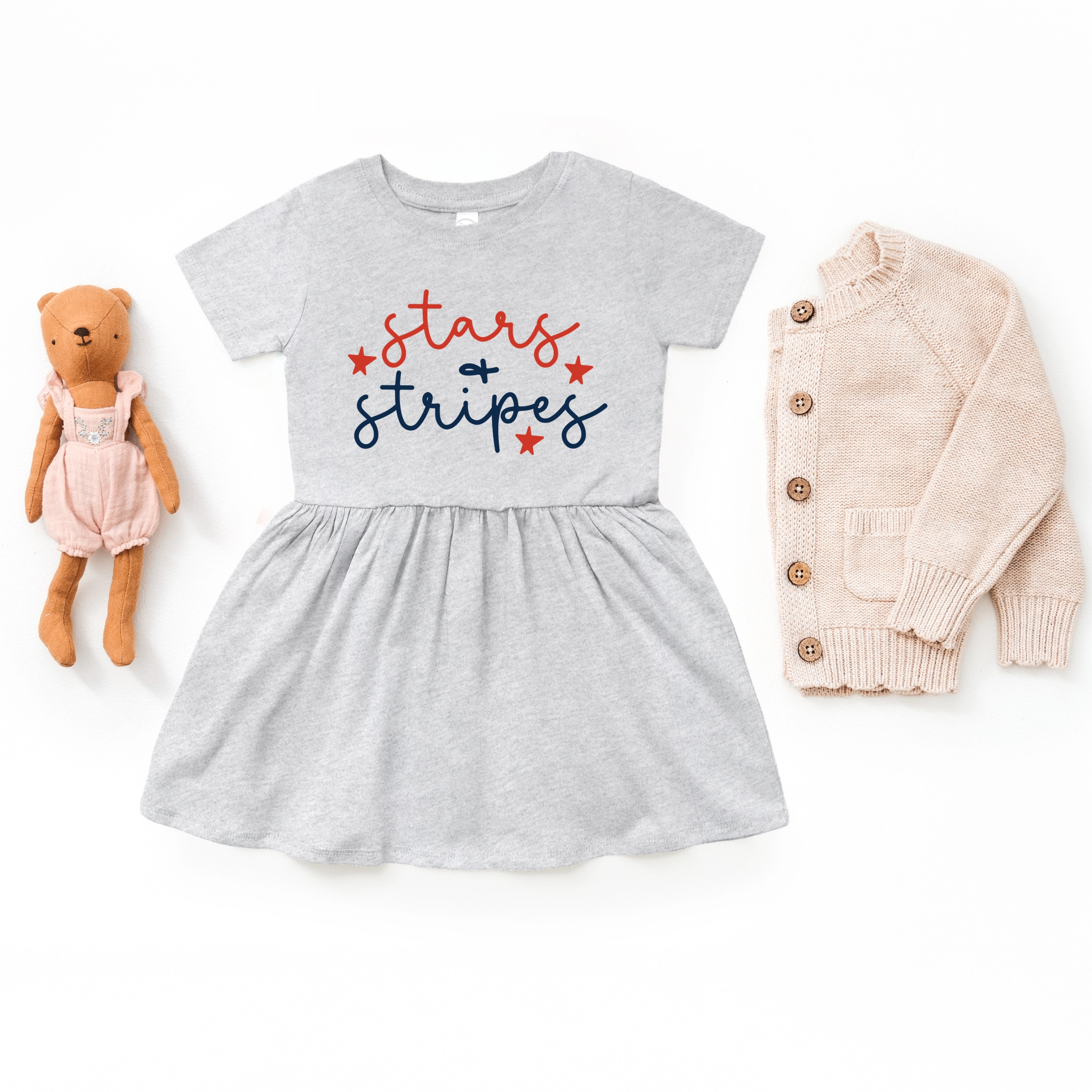 The Juniper Shop - Patriotic Stars And Stripes Cursive Infant Dress