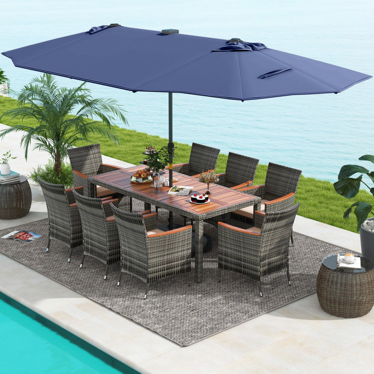 Hivvago 11 Pieces Patio Dining Set With 15 Feet Double-Sided Umbrella Base Included