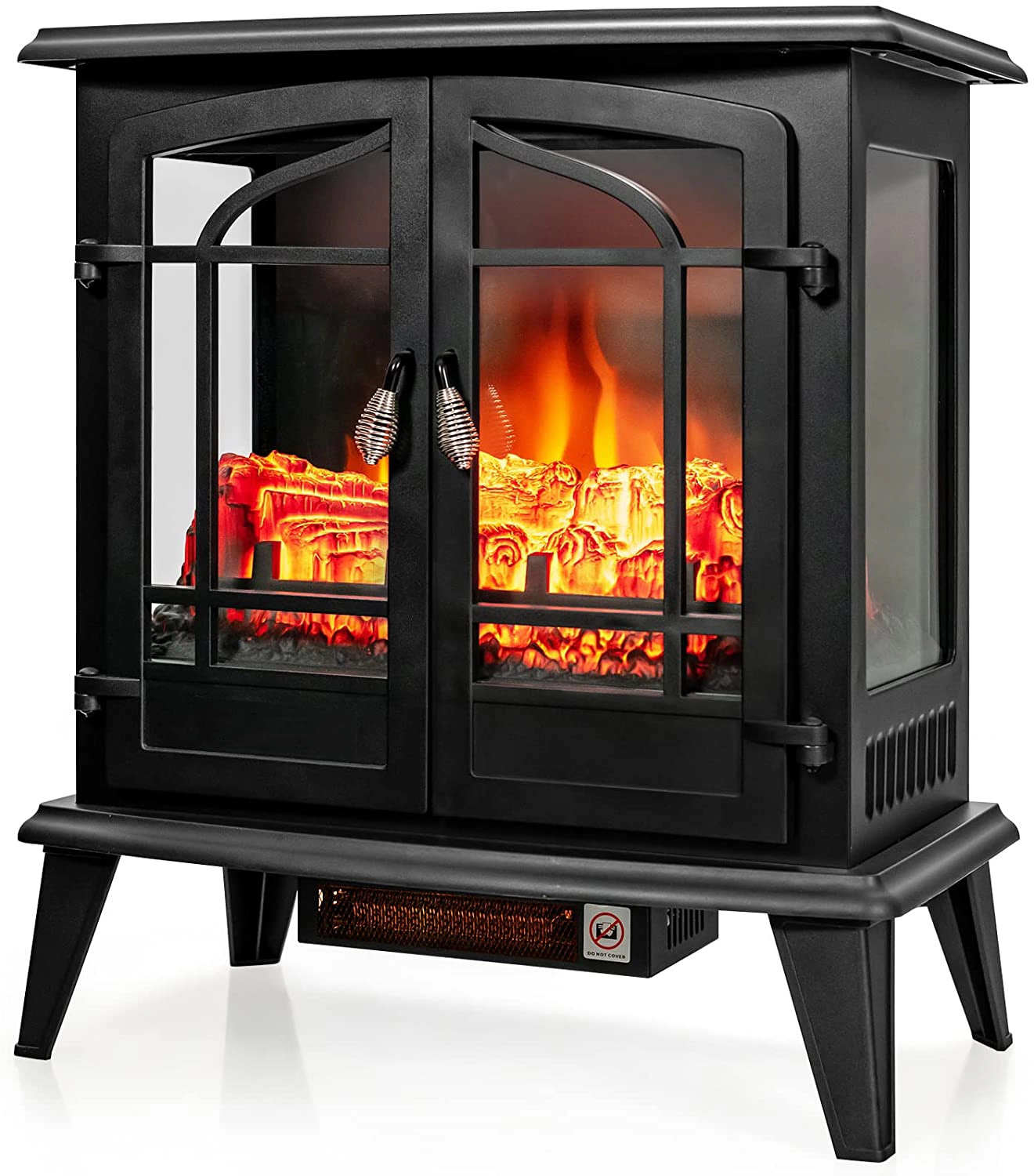 SUGIFT 25-in Freestanding Electric Fireplace Heater with Realistic Flame Effect 1400W Adjustable Thermostat Black