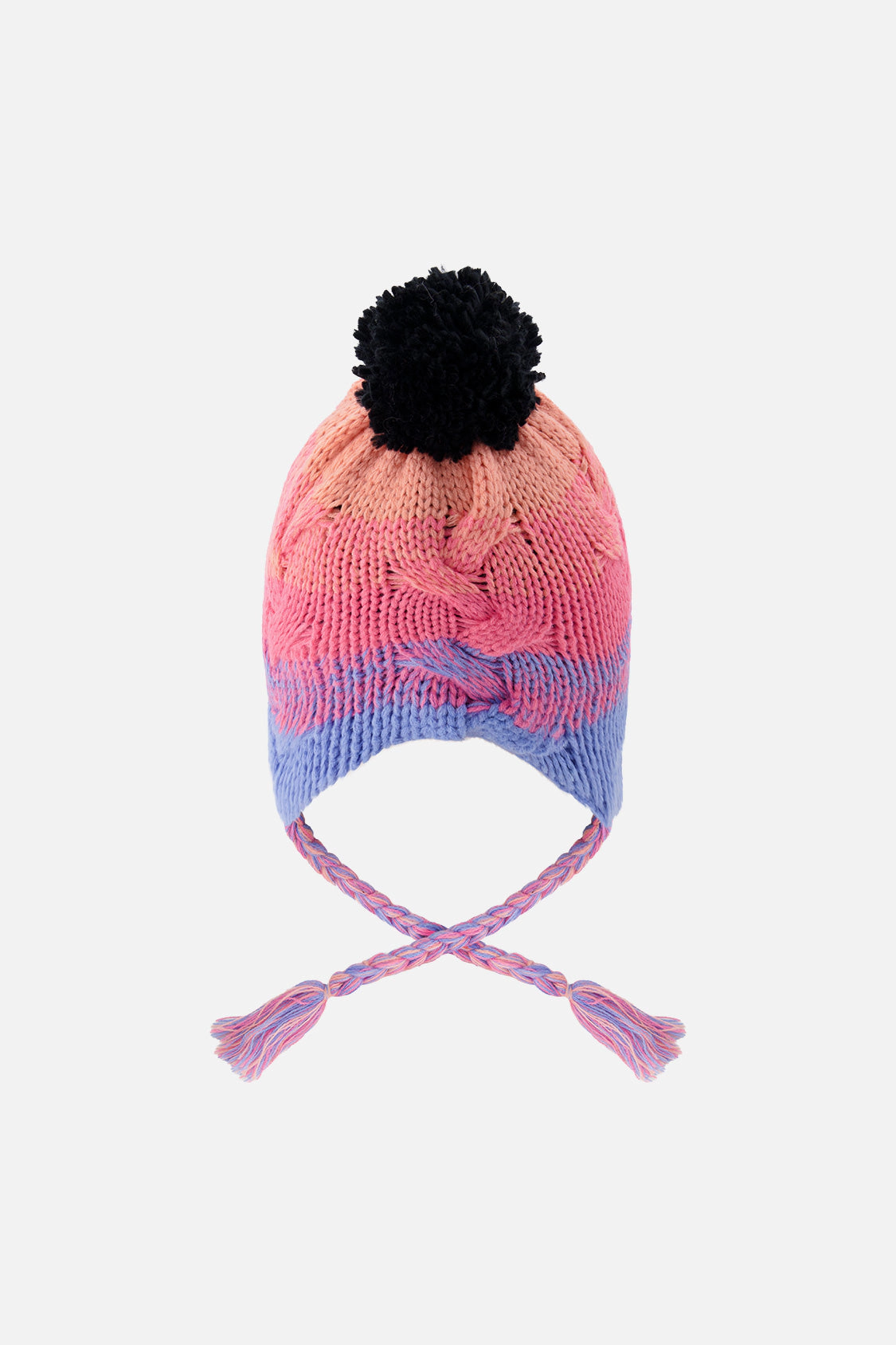 Deux par Girls Gradient Striped Winter Peruvian Knit Hat with Pompom