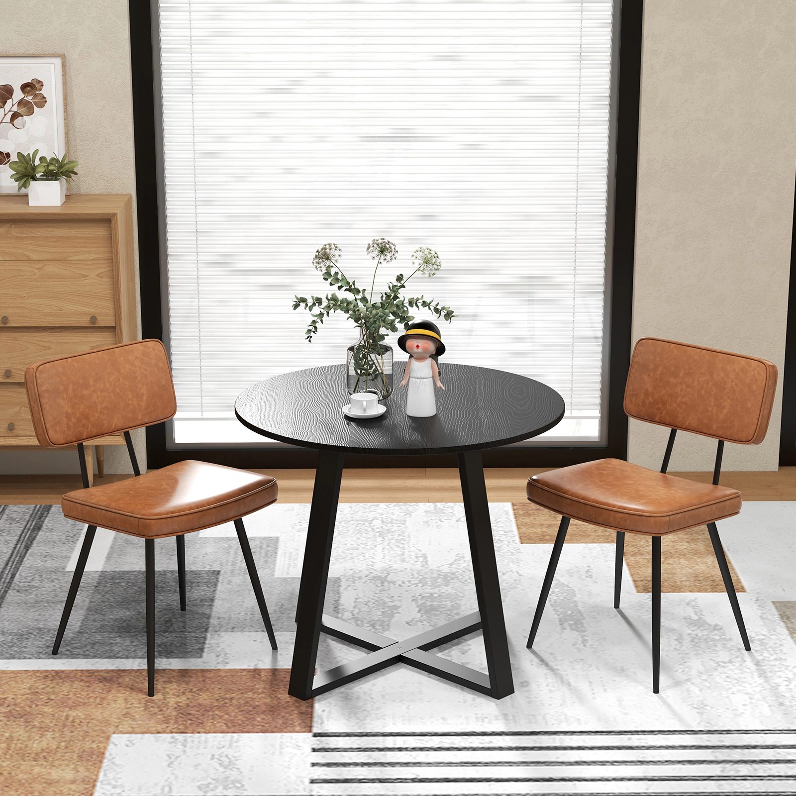 SUGIFT Set of 2 Faux Leather Padded Backrest Metal Frame Dining Chairs 22-in x 19-in x 33.5-in 330-lb Capacity Brown