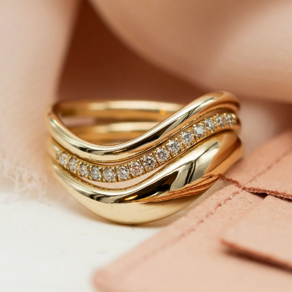 Wardrobe Whimsy Gold‑Tone Intertwined Curved Band Cubic Zirconia Stackable Ring