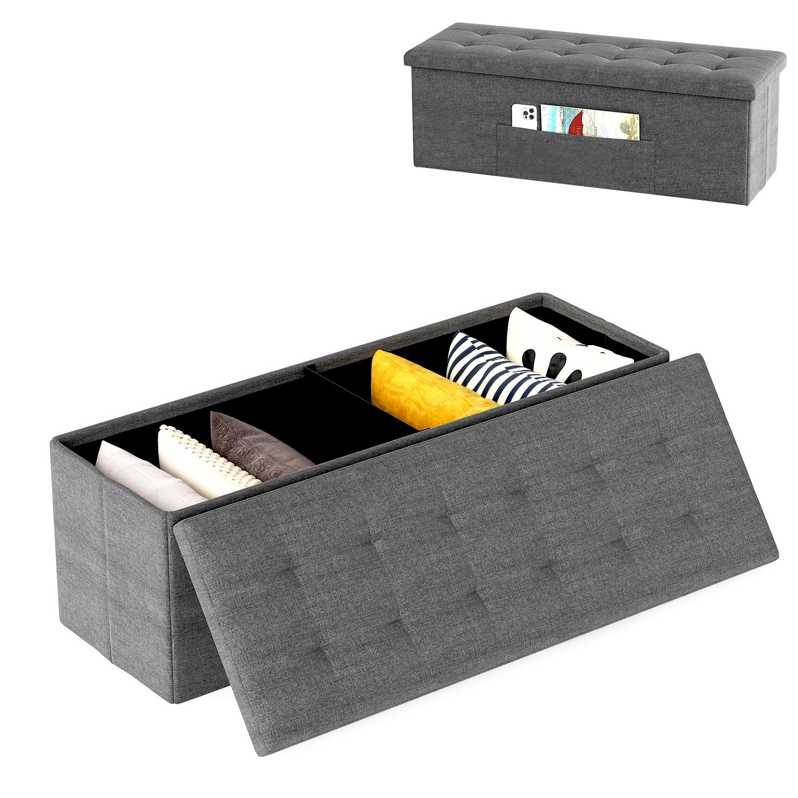 SlickBlue Foldable Storage Bench with Removable Divider and Padded Seat