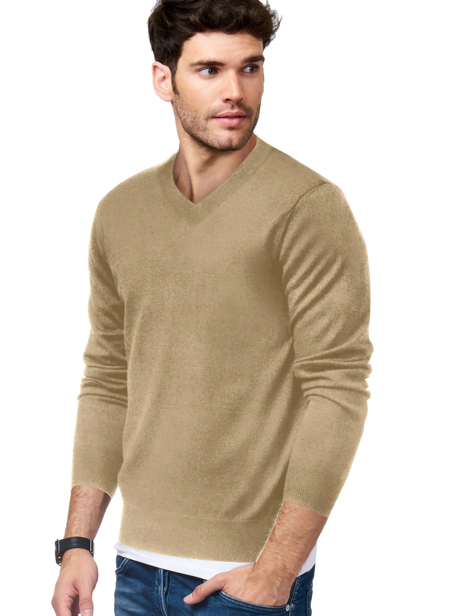 COOFANDY Men's Slim Fit V Neck Long Sleeve Pullover Sweater