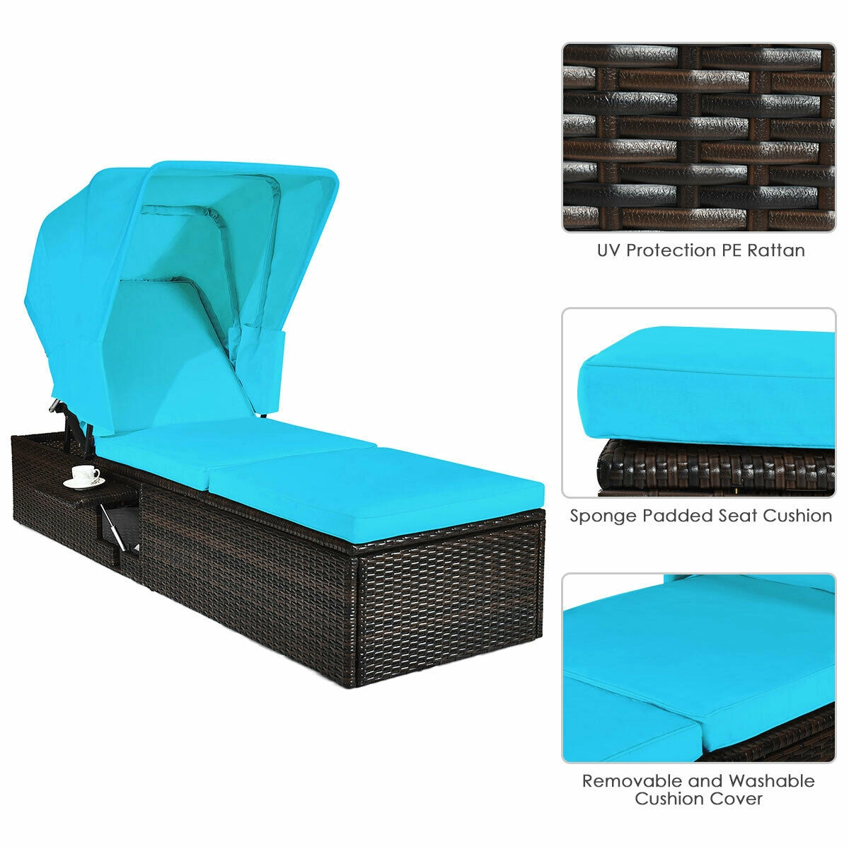 Hivvago Outdoor Chaise Lounge Chair with Folding Canopy