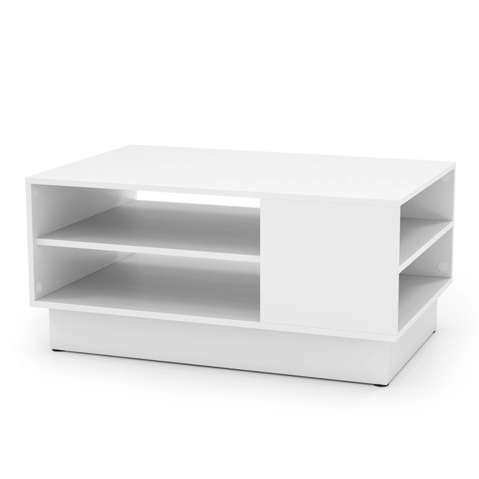 SUGIFT 34-in 132-lb Capacity Modern White Coffee Table with 2-Tier Open Storage and Recessed Base