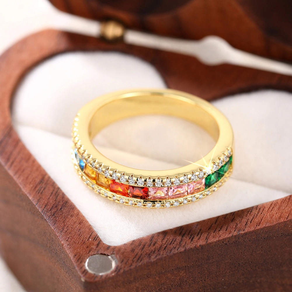 Wardrobe Whimsy Rainbow Baguette Cubic Zirconia Eternity Band Ring