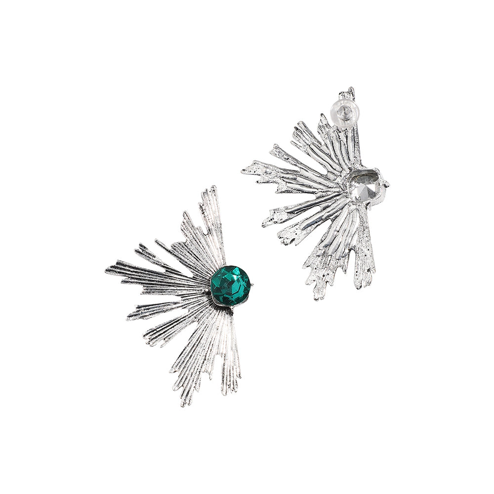 SOHI Women's Emerald Green Floral Drop Earrings, Silver-Plated Alloy