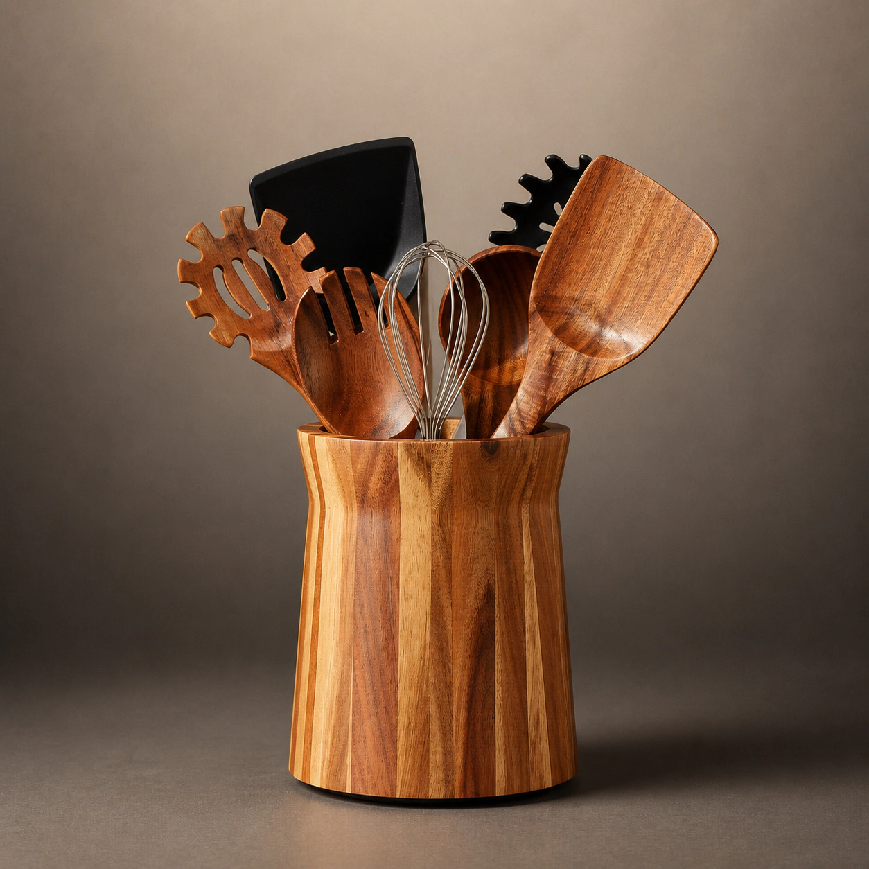 WZK 360 Degree Rotating Wooden Farmhouse Kitchen Utensil Holder