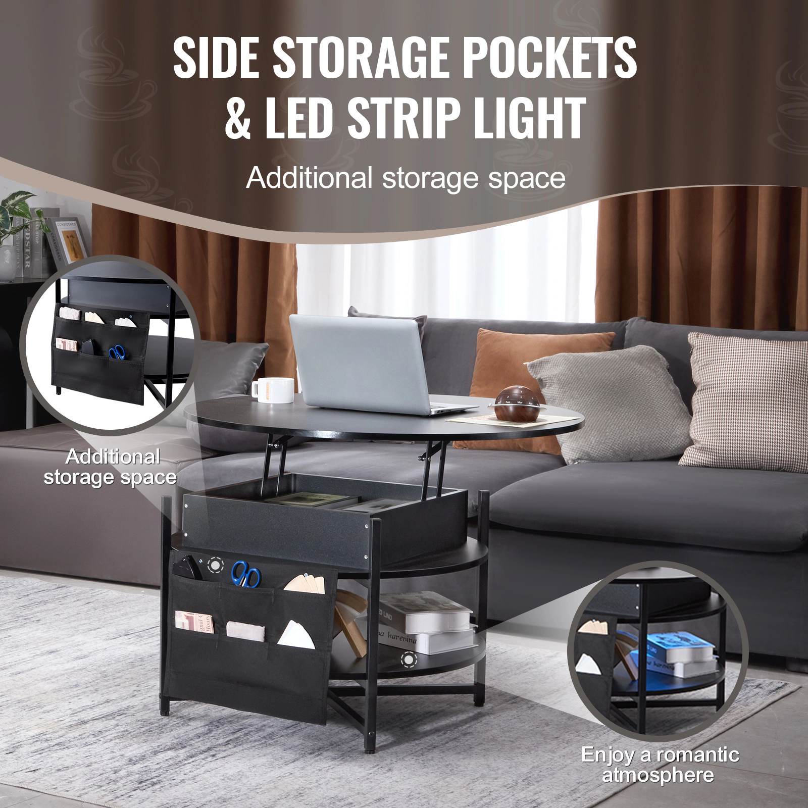 HONGGE Lift Top Coffee Table Coffee Table with Storage Coffee Table for Living Room