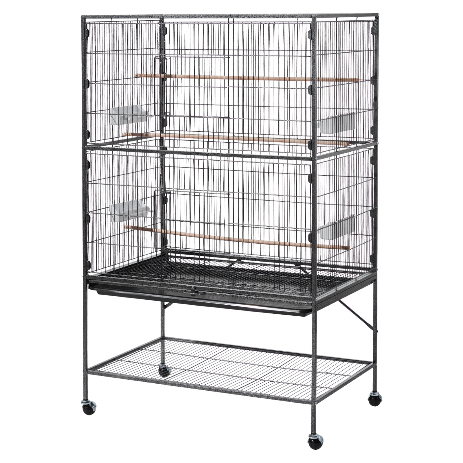 HONGGE Wrought Iron Flat-Top Parrot Cage with Casters, 36.6 x 22.8 x 59.5 in, Holds 3-4 Medium to Large Birds
