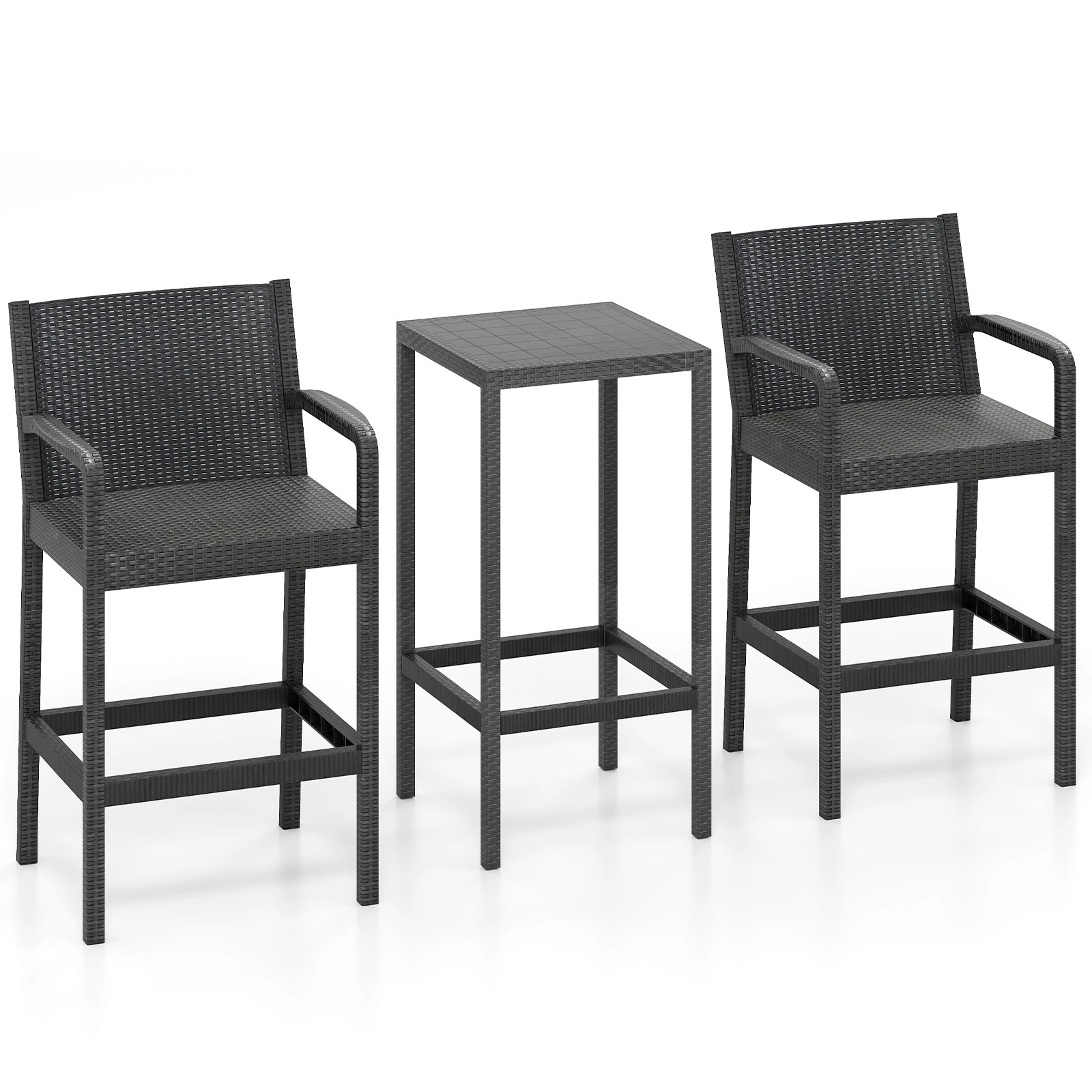 LJG 3 Pieces Patio Bar Set with 2 Stools and 1 Bar Table