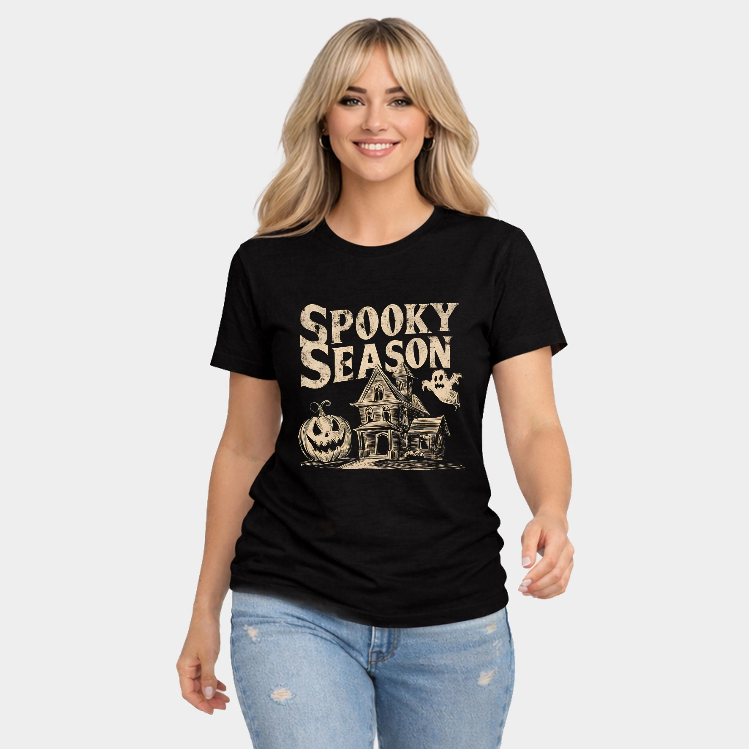 Simply Sage Market - Women's Short Sleeve Graphic T-Shirt Spooky Season Haunted House
