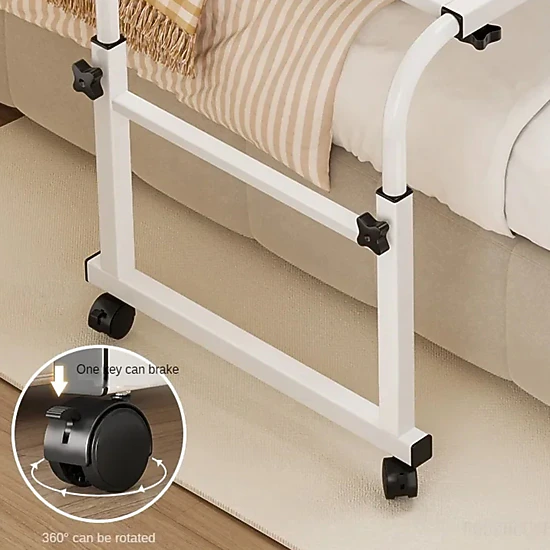 BebreezChic Overbed Table w/ Wheels, Adjustable, 4 Lockable Wheels, Fence