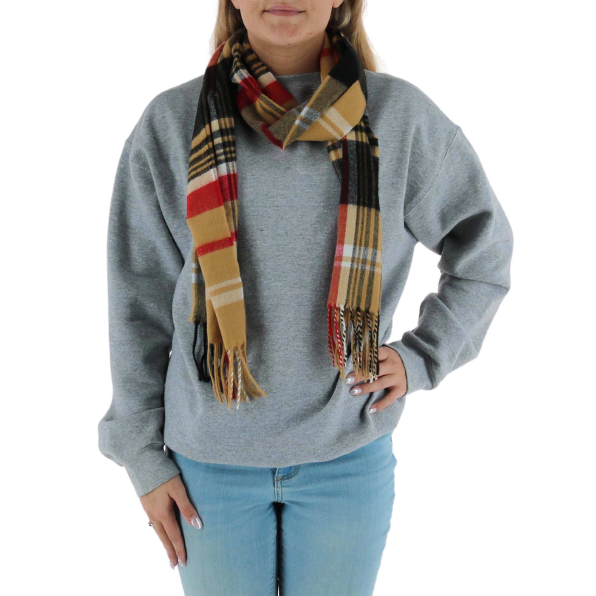 David & Young Soft Plaid Winter Scarf for Men Women Cozy Fringe