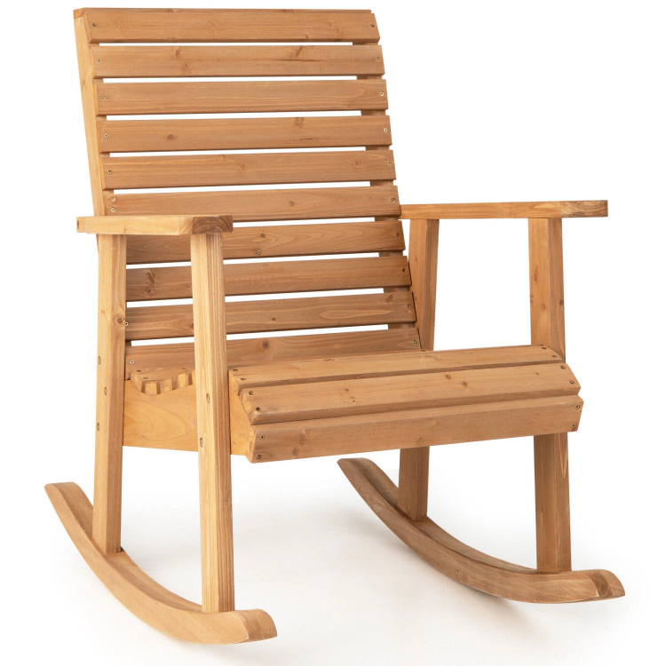 Hivvago Outdoor Fir Wood Rocking Chair With High Backrest