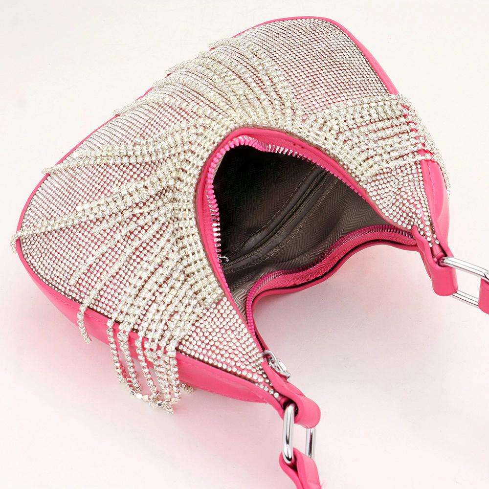 FASHNZFAB Rhinestone Fringe Evening Shoulder / Crossbody Bag