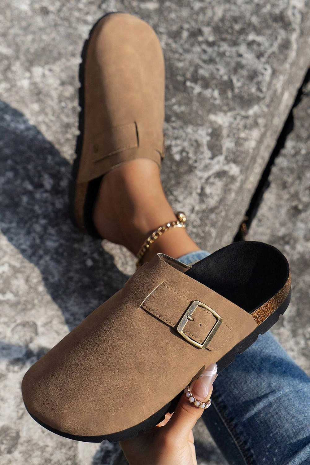 Threaded Pear Women's Ariyah Suede Buckle Detail Slippers
