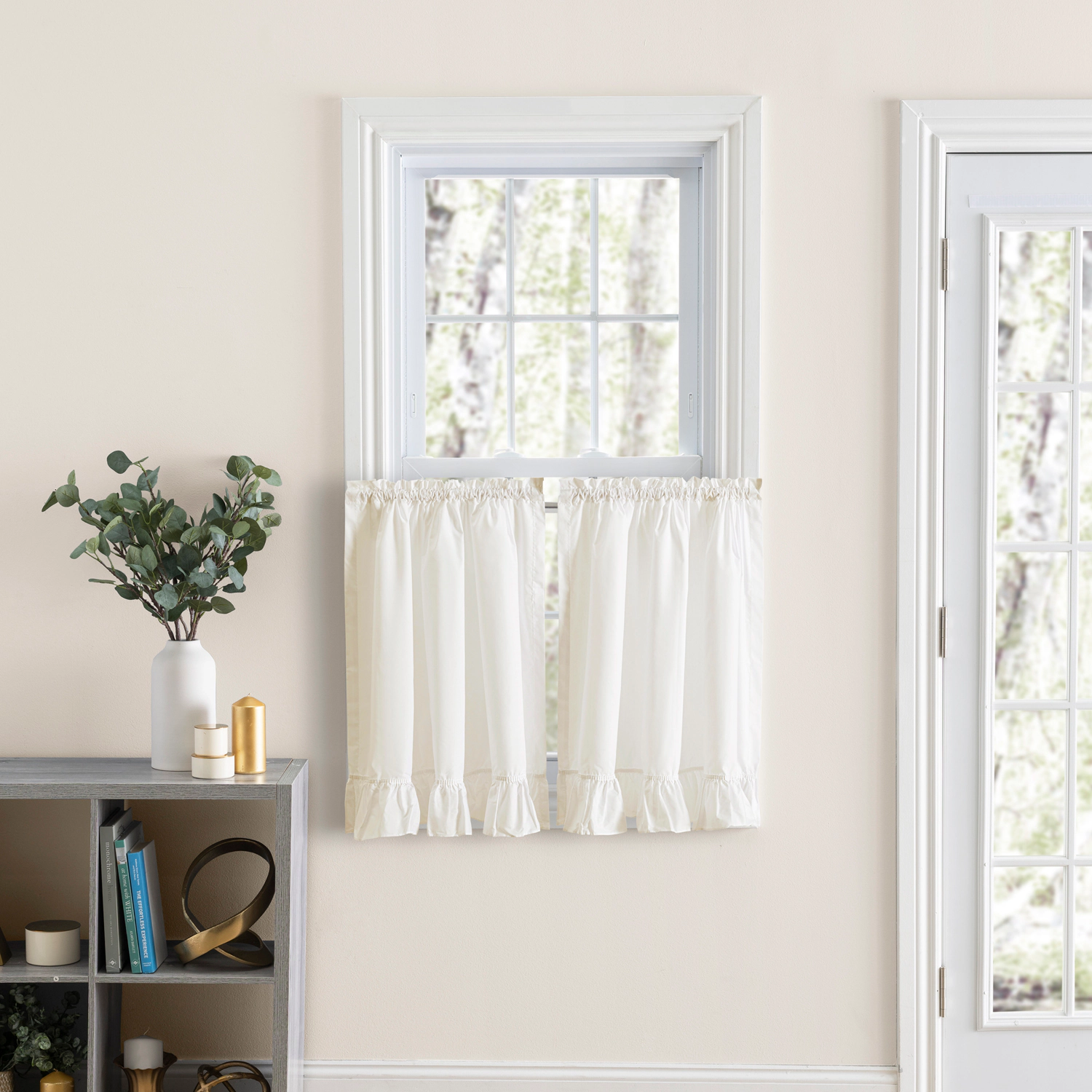ELLIS 65% Polyester 35% Cotton Classic Wide Solid Color Perma Press Ruffled With 1.5" Rod Pocket Tiers 84" x 30" Natural