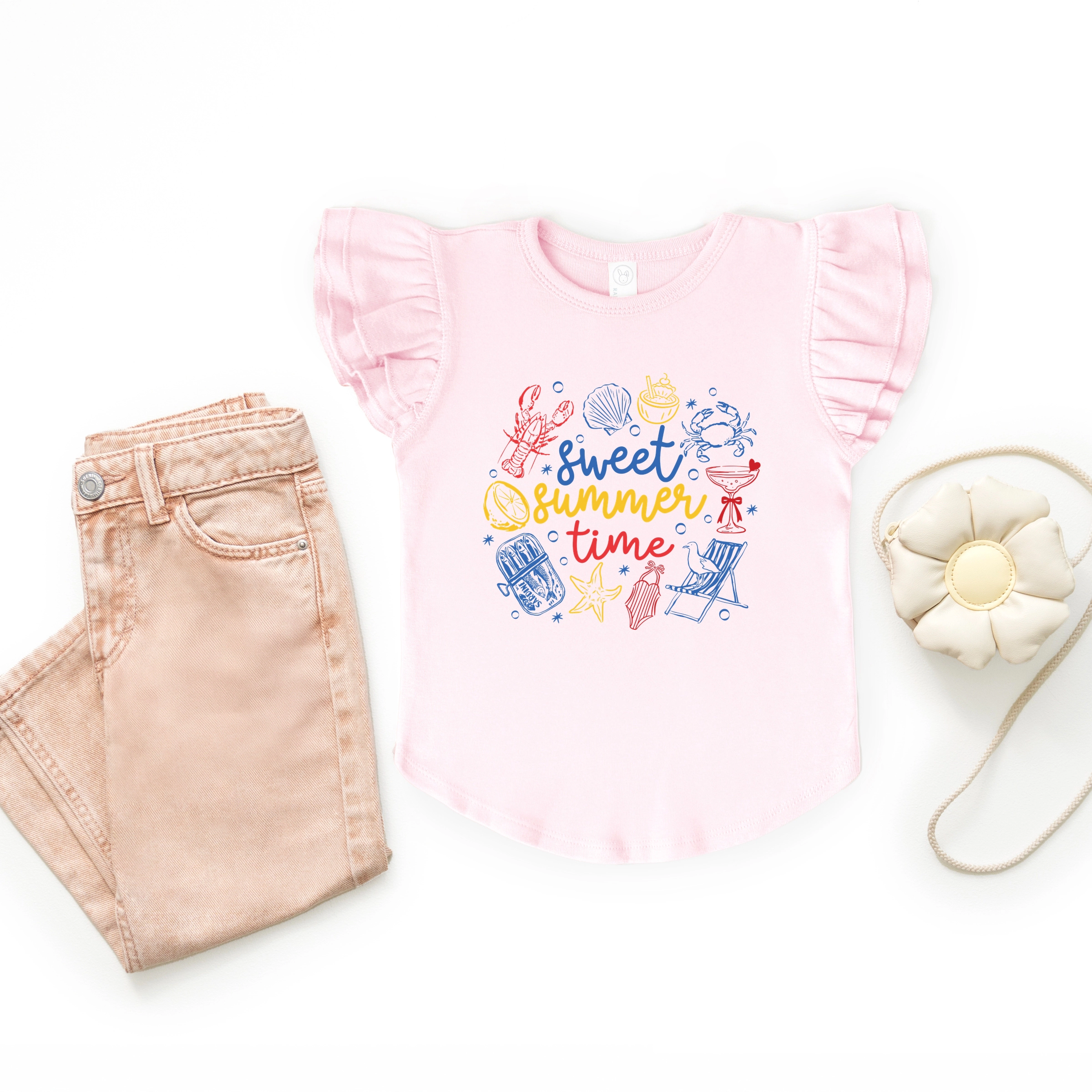 The Juniper Shop - Sweet Summer Time Nautical Girl's Flutter Sleeve Graphic T-Shirt