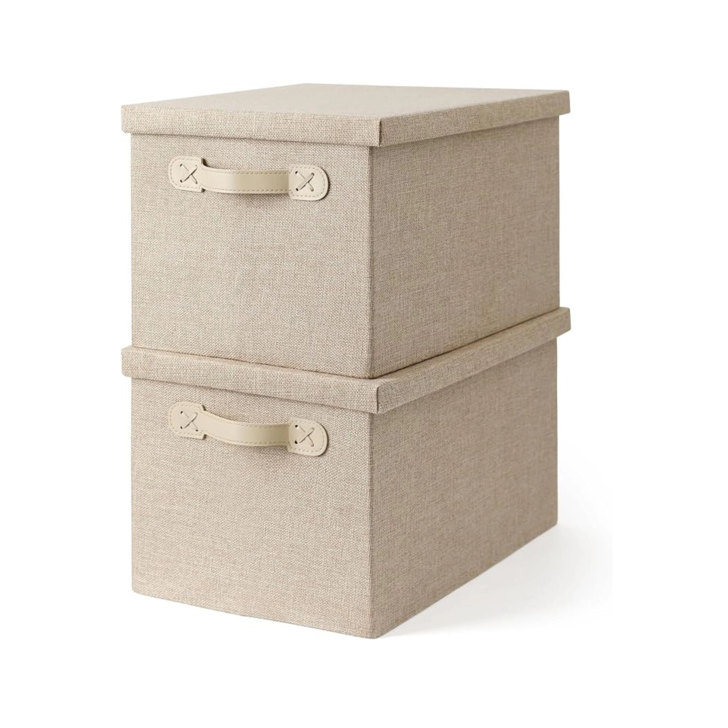 Stock Preferred Pack of 2 25L Fabric Storage Bins with Lids Handles and Stackable Design