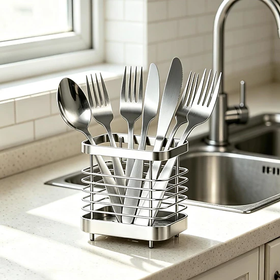 Stock Preferred Stainless Steel Utensil Holder and Drying Rack for Kitchen Counter
