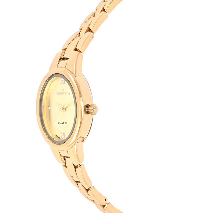 Peugeot Women's 14K Gold-Plated 30x25mm Oval Dial Link Bracelet Watch