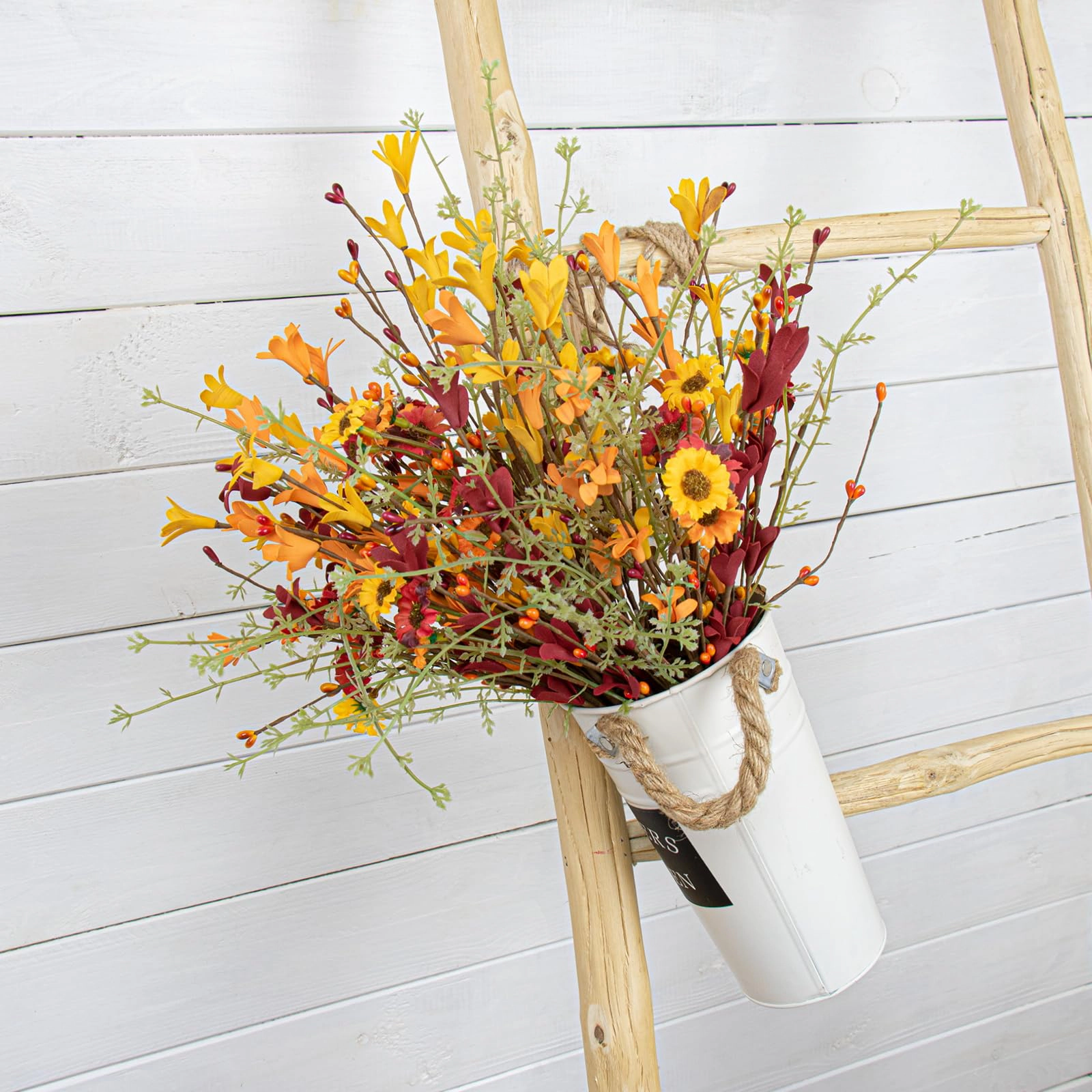 PUPWE Artificial Fall Flowers 12 Pack FlPicks 17" Tall Forsythia Stems With Berries For Flower Arrangements Centerpieces