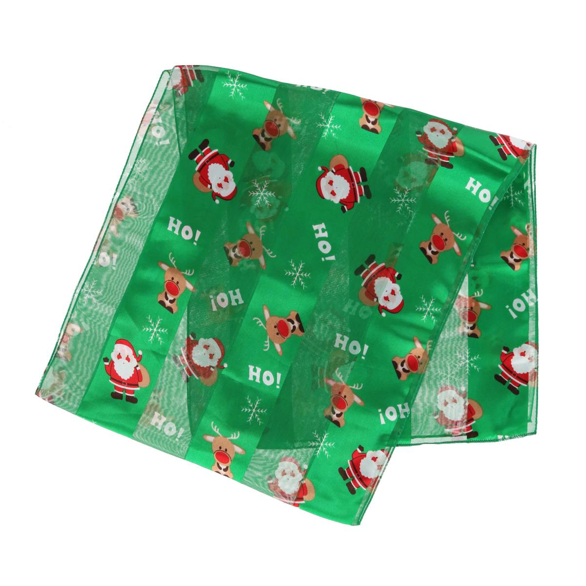 CTM Women's Holiday Santa and Reindeer Lightweight Satin Scarf