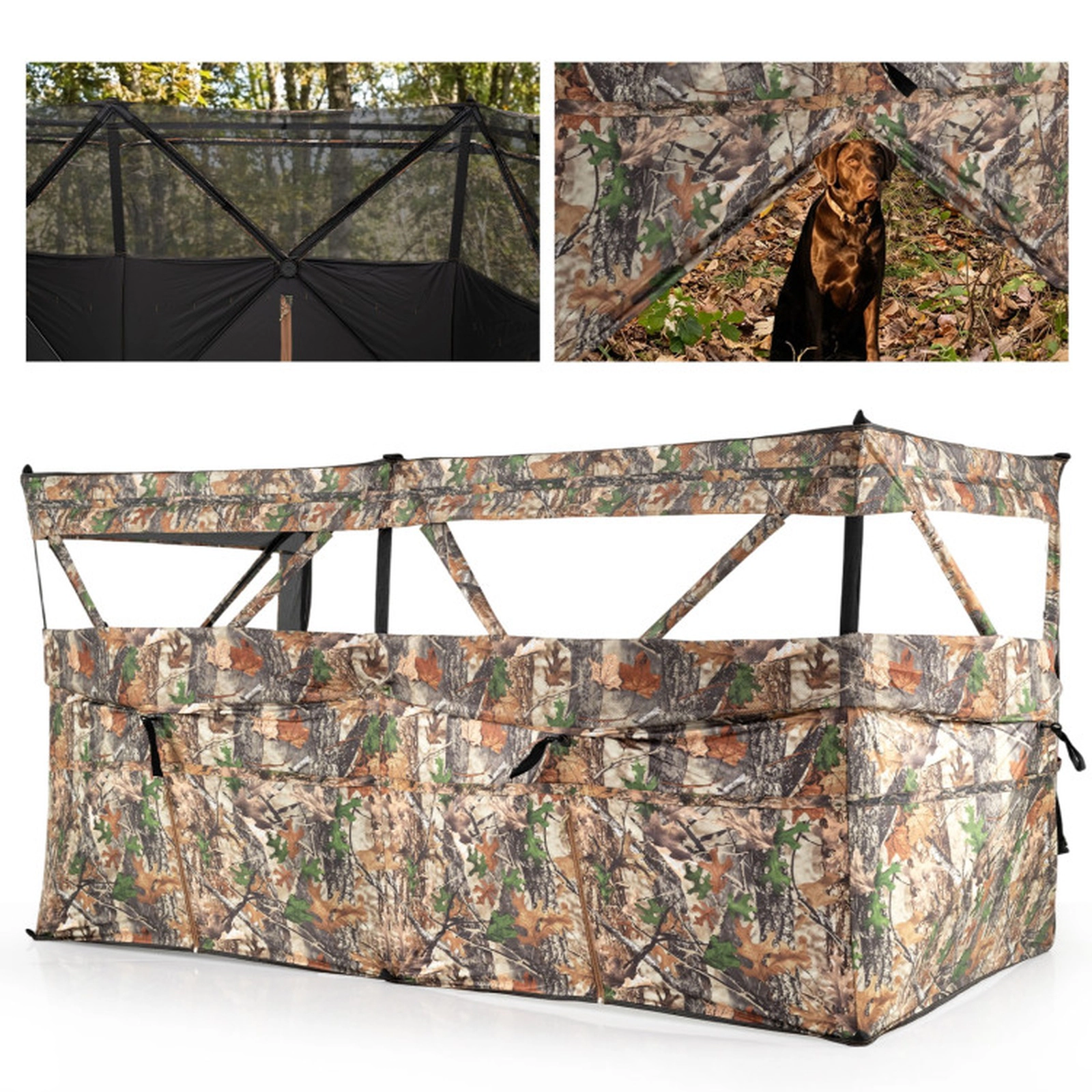 SUGIFT Brown Camouflage One-Way Pop Up Hunting Blind Tent with Dog Door for 1-3 Hunters 95-in W 47-in D 47-in H