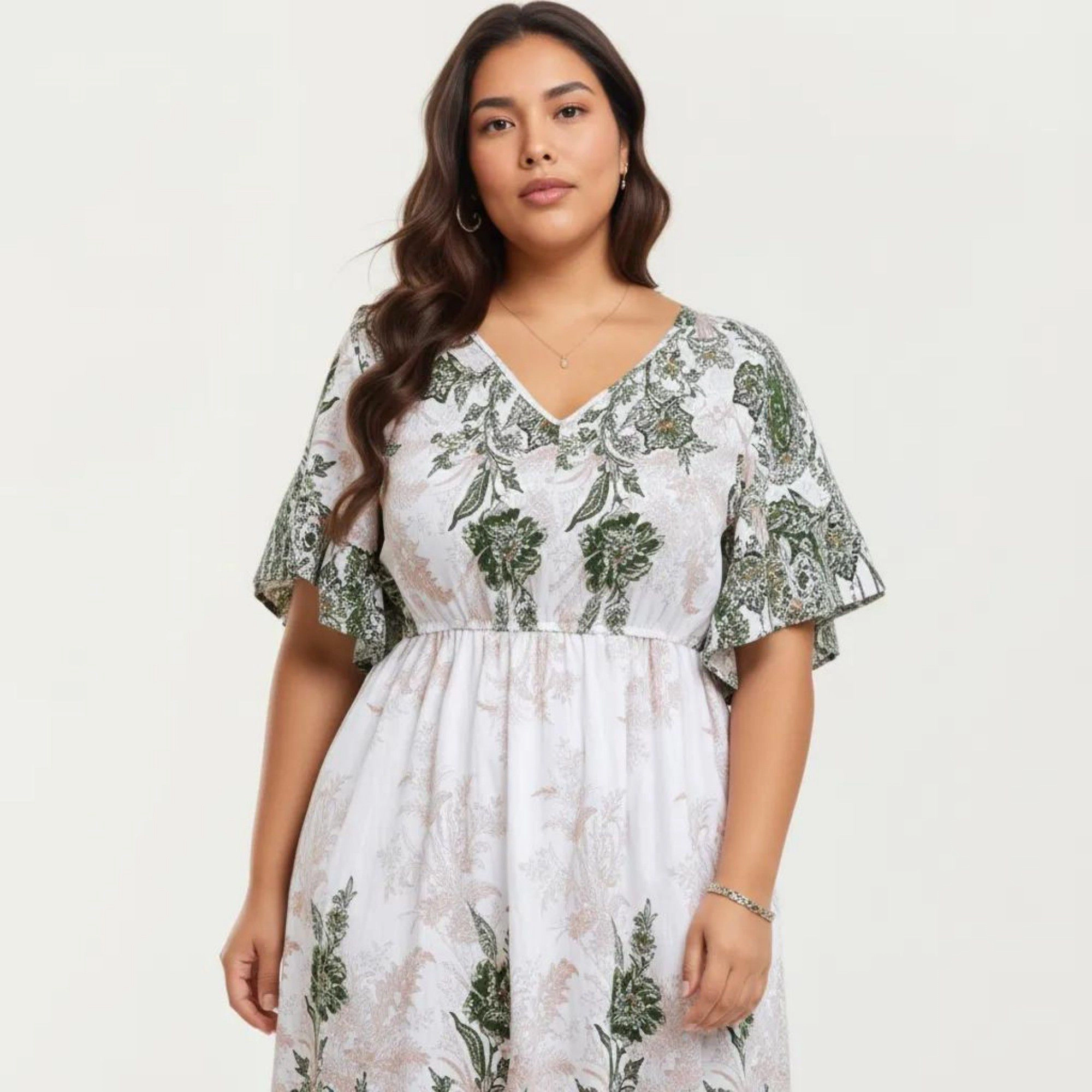 Anna-Kaci Women's Short Sleeve V Neck Elastic Waist All Over Floral Print Flowy Fit Casual Midi Dress