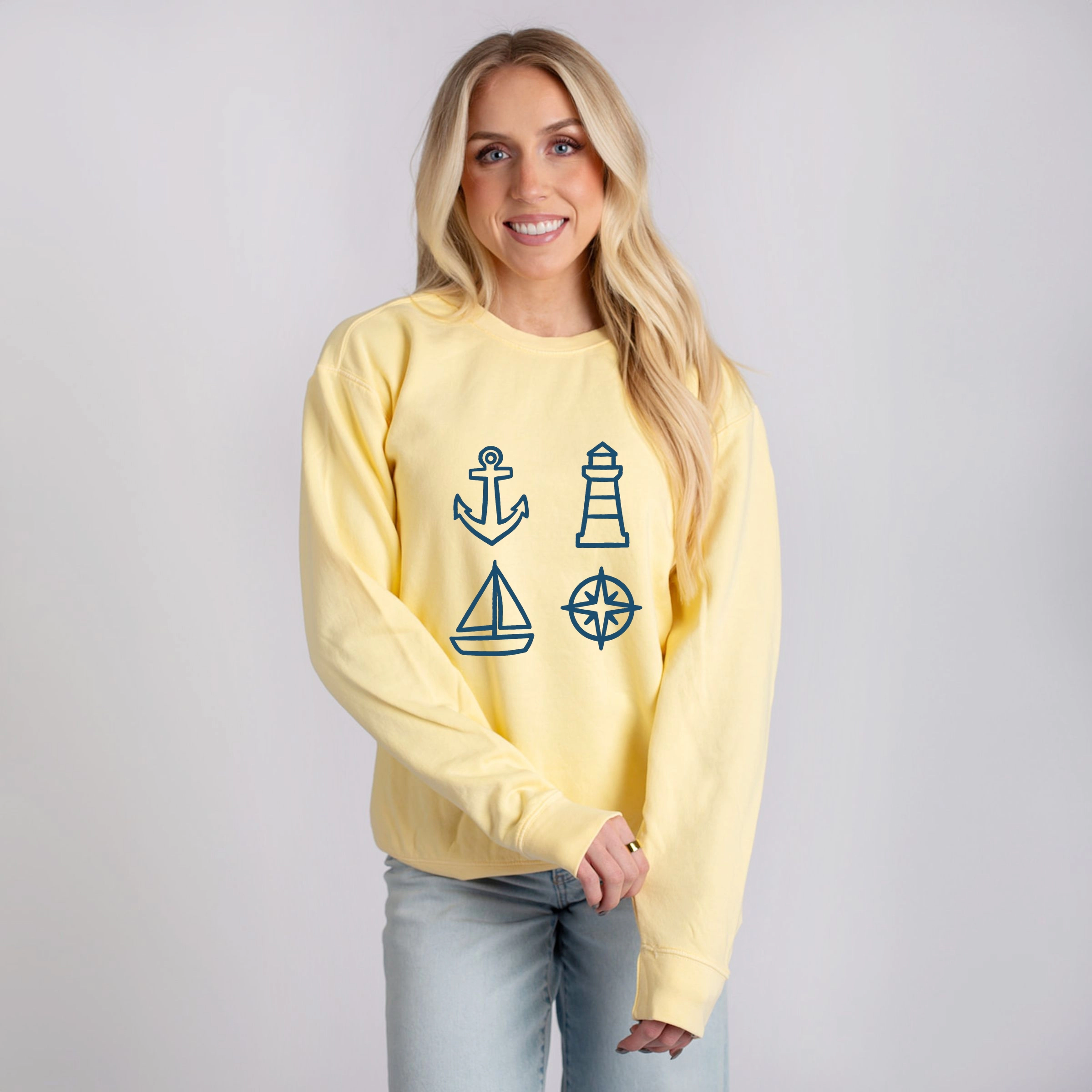 Simply Sage Market - Anchor Lighthouse Boat Compass Women's Lightweight Garment Dyed Sweatshirt