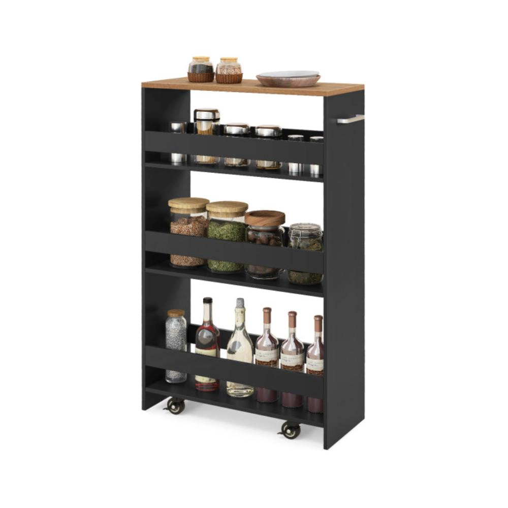 Hivvago 4-Tier Rolling Storage Cart Slim Kitchen on Wheels with Open Shelves and Handle