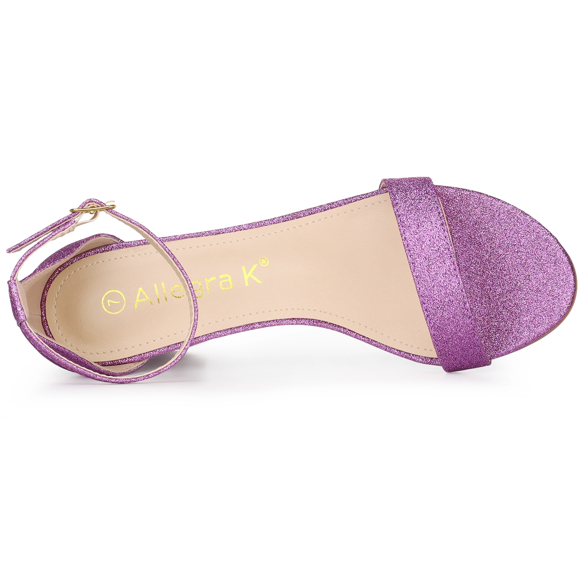BLISSFUL STEP Women's Gradient Glitter Chunky Heels Ankle Strap Sandals