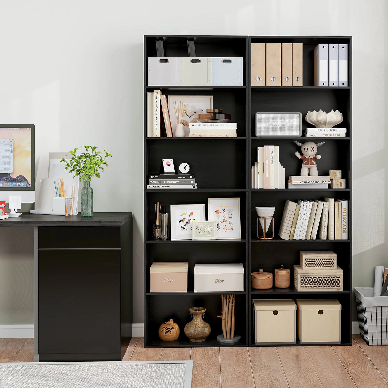 Costway 70" Tall 6-Tier Bookcase with 6 Open Shelves Anti-Toppling Kits for Living Room Natural