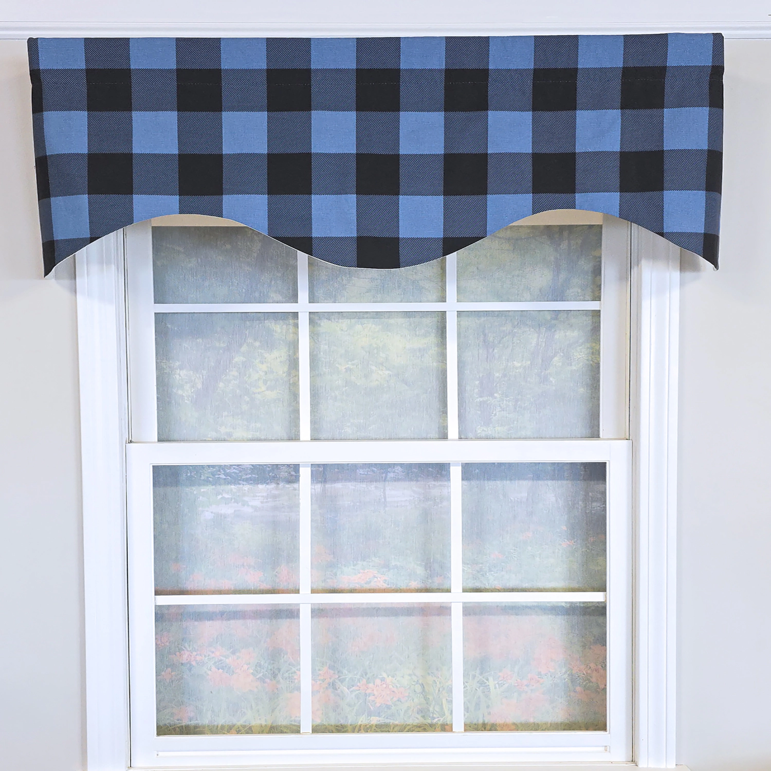 RLF Home 100% Cotton Barnyard Check  Cornice  Fully lined Windows Rod Pocket Valance 50" x 17"  Blue