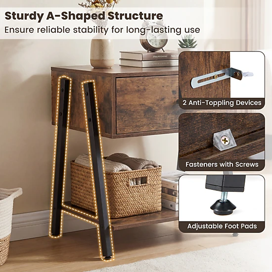 Hivvago Industrial Bedside Table with Drawer
