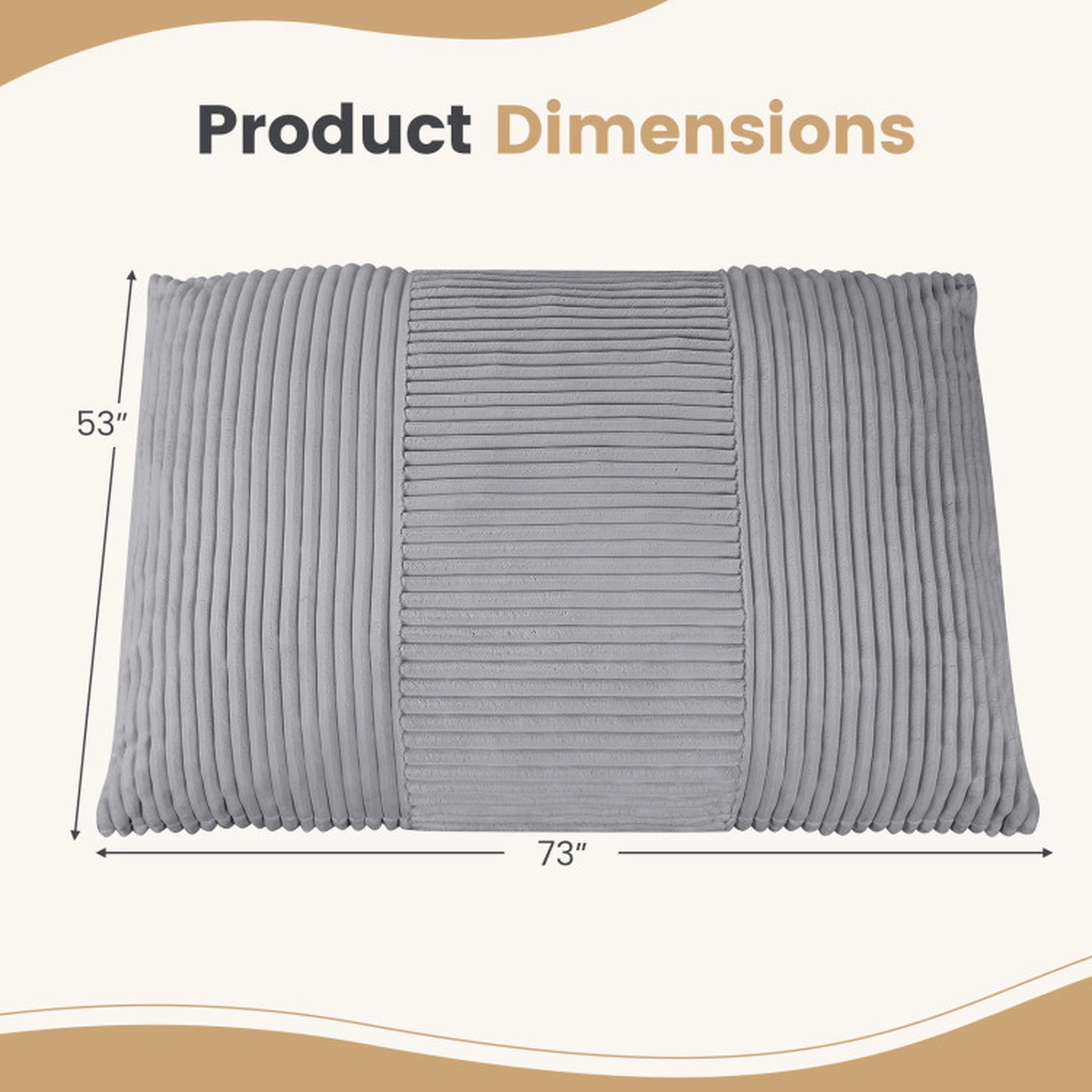 SUGIFT 3-in-1 Convertible Wide Wale Corduroy Large Bean Bag Chair 73-in x 53-in 36-lb Net Weight Light Gray