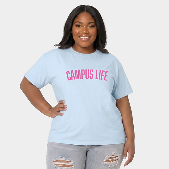Simply Sage Market - Women's Plus Sized Garment Dyed Graphic T-Shirt - Campus Life Varsity