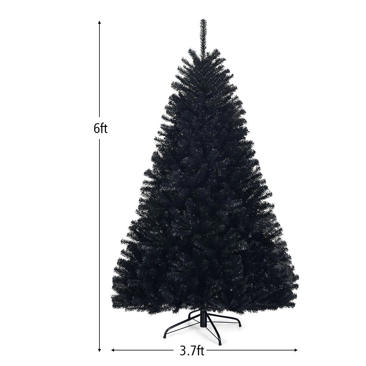 SlickBlue Unlit Black Pine Tree with Hinged Branches and Metal Stand