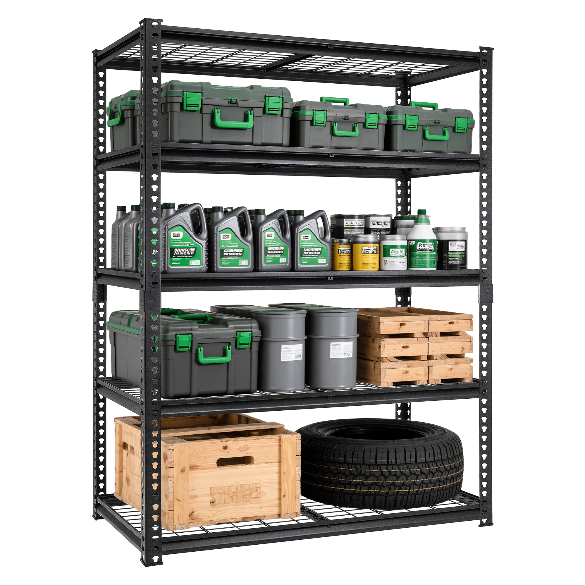 XJ 5-Shelf Freestanding Garage Shelving, Heavy Duty Steel, Adjustable, Black (48"W x 78"H x 24"D)