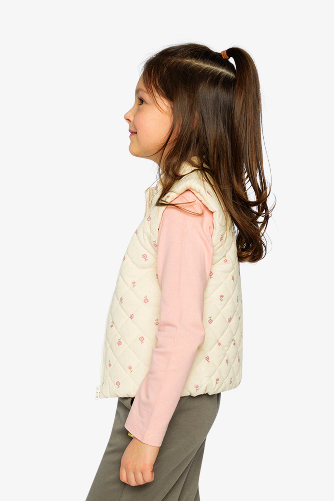 Deux par Girls Floral Print Corduroy Puffy Vest
