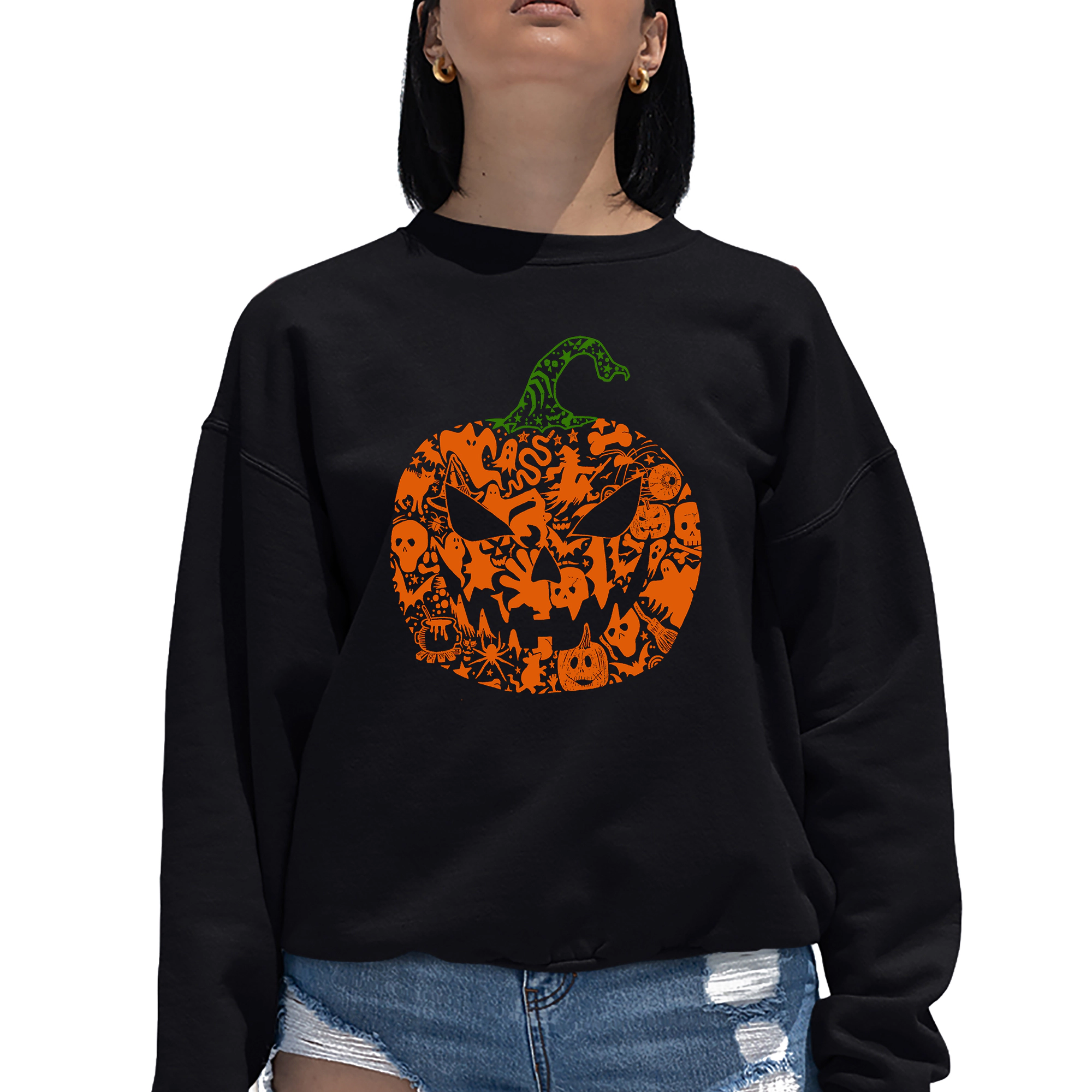 LA Pop Art Halloween Pumpkin - Women's Word Crewneck Sweatshirt